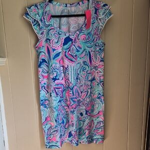 Lilly Pulitzer XL Pink & Blue Paisley Cap-Sleeve Shift Dress NWT